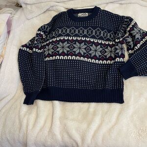 Navy Patterned Knit Sweater
